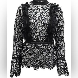 Self portrait Black and White Floral Lace Long Sleeve Top